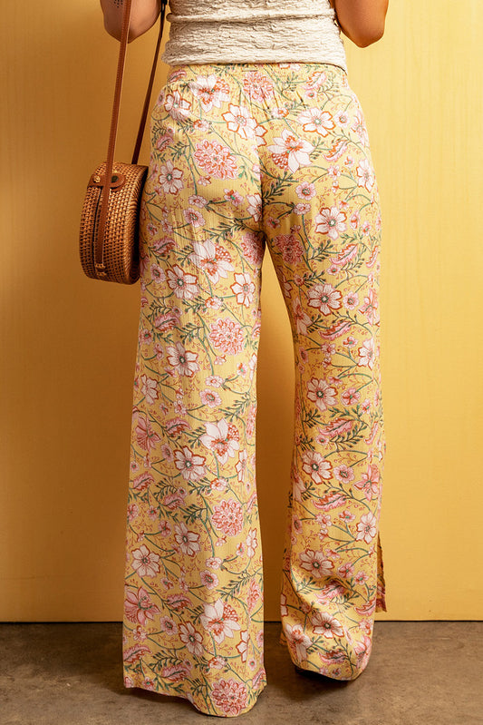 Floral Print High Slit Wide Leg Pants