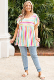 Stripe Print Textured Knit Babydoll Blouse