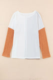 Orange Long Sleeve Colorblock Chest Pocket Textured Knit Top