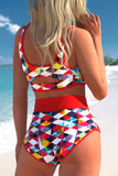 2pcs Geometric Print Notch High Waisted Bikini