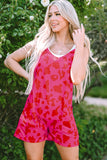 Rose Red Leopard Pocketed V Neck Sleeveless Romper