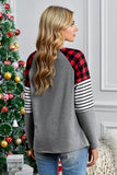 Green Buffalo Plaid & Stripe Splicing Long Sleeve Top