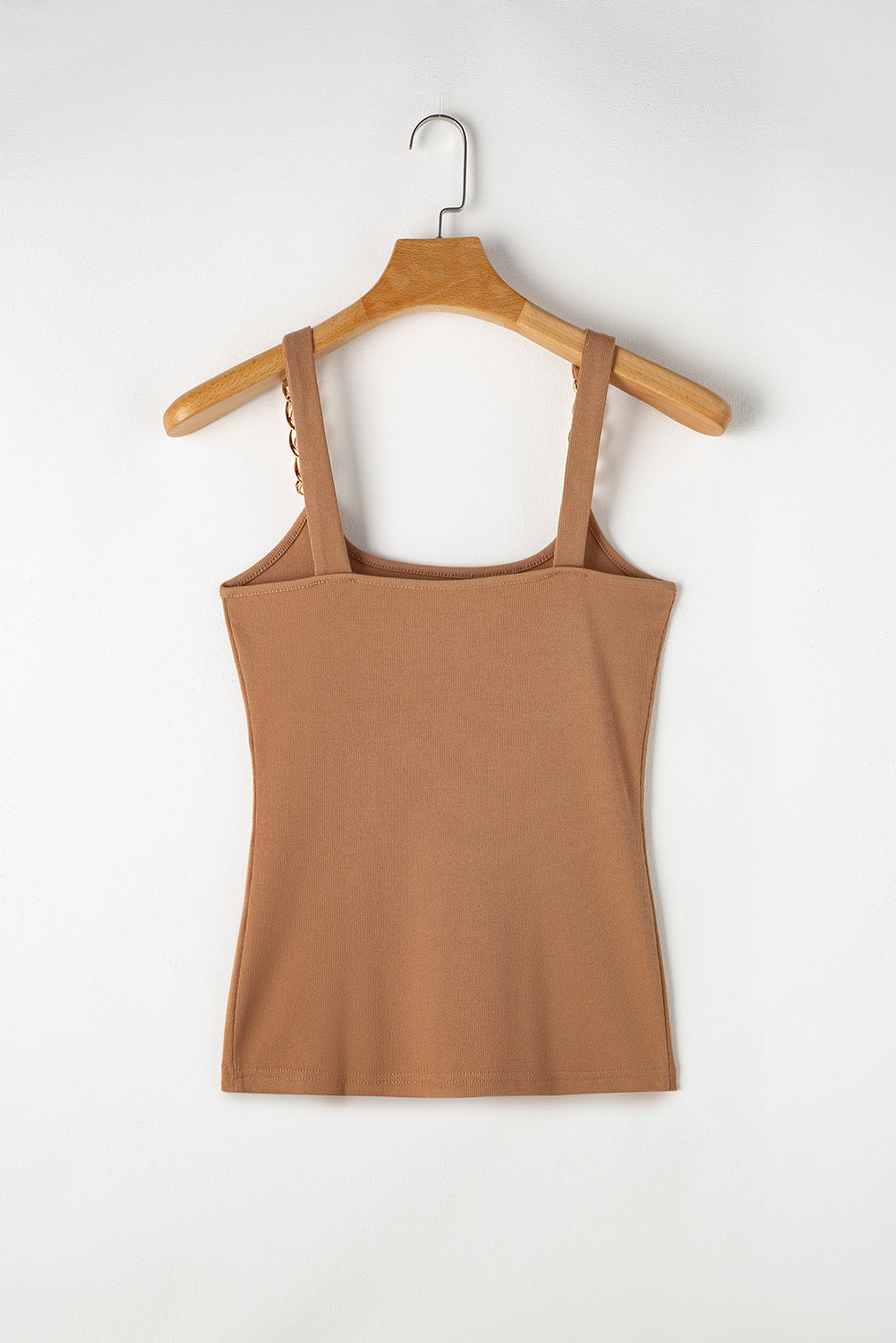 Brown Gold Chain Straps Rib Knit Tank Top