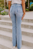 Vertical Striped Ripped Flare Jeans