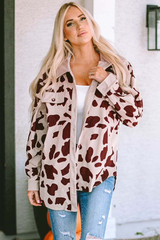 Cow Spots Printed Corduroy Shacket