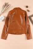 Ribbed Seam Detail Faux Leather Zipped Motorcycle Jacket