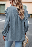 Blackish Green Lace Eyelet Ruffle Shoulder Long Sleeve Blouse