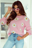 Black Floral Pattern Drop Shoulder Sweater