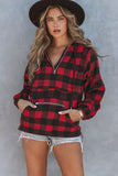 Buffalo Plaid Zipped Front Pocketed Hoodie