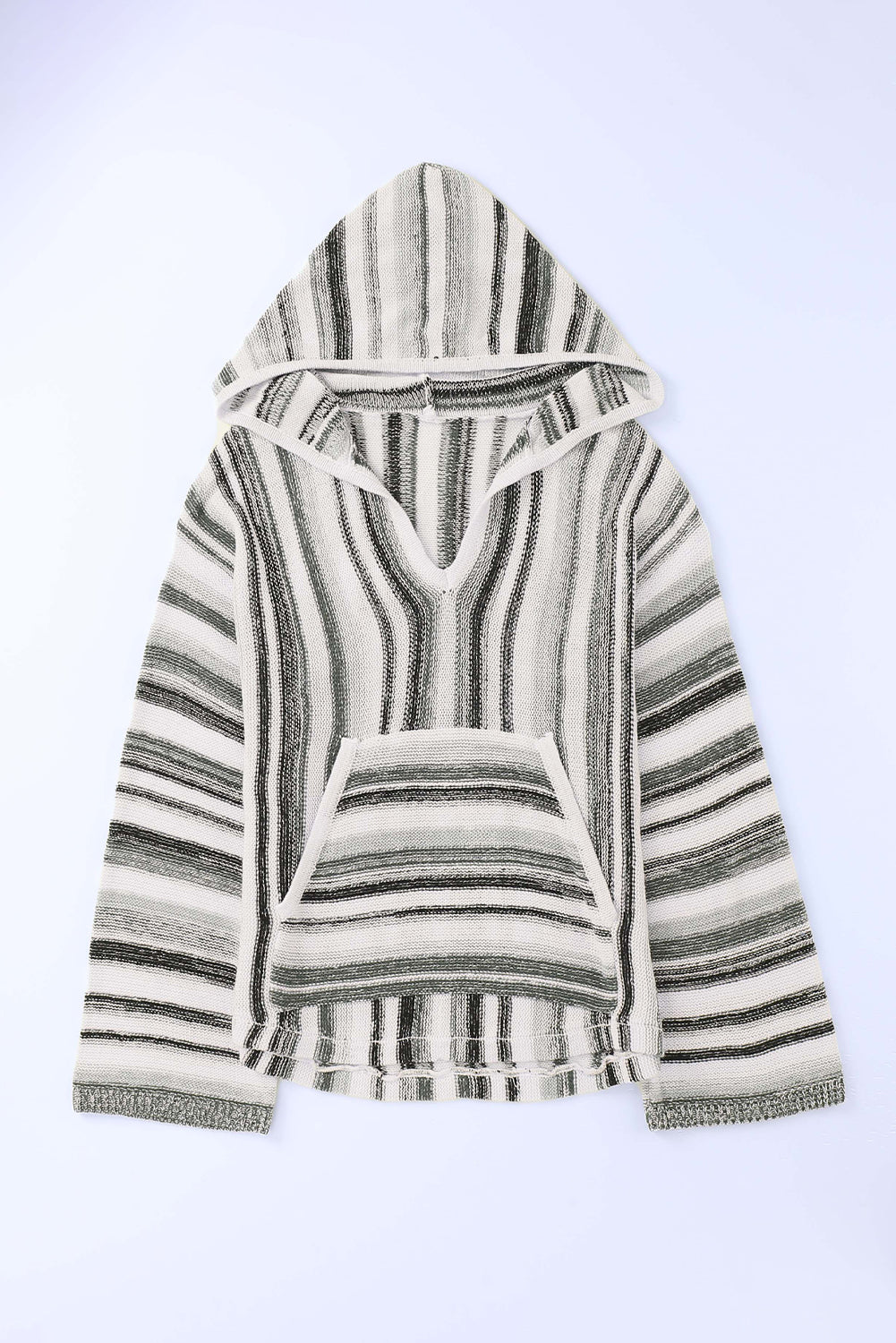 Striped Knit Kangaroo Pocket Hooded Sweater