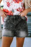 Acid Wash Raw Edge Skinny Denim Shorts