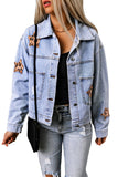 Leopard Star Distressed Cropped Denim Jacket