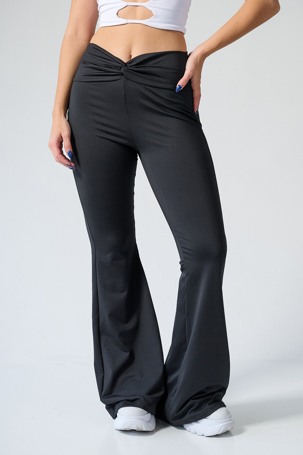 Twist Ruched Waist Flared Pants