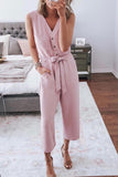 Buttoned Sleeveless Cropped Jumpsuit with Sash