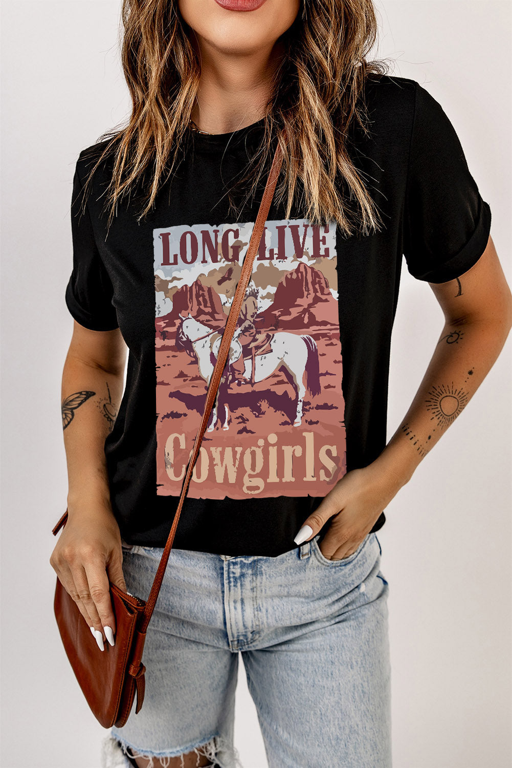 T-shirt noir à imprimé graphique LONG LIVE Cowgirls