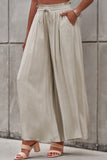 Gray Drawstring Smocked High Waist Wide Leg Pants