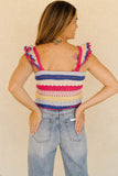 Stripe Square Neck Crochet Knit Crop Tank Top