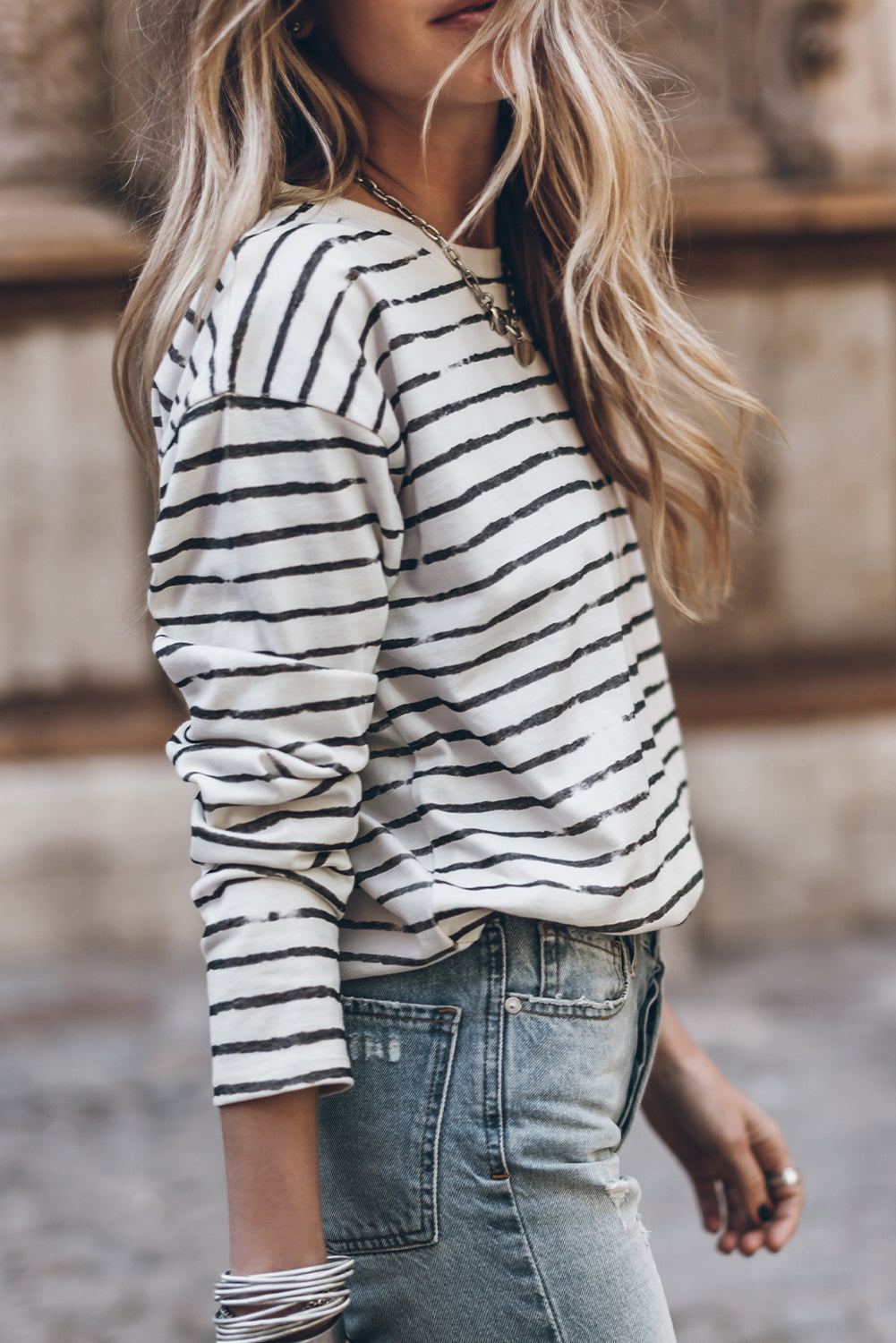 Retro Striped Casual Long Sleeve Top