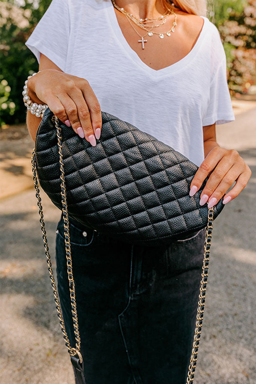 Faux Leather Quilted Crossbody Bag