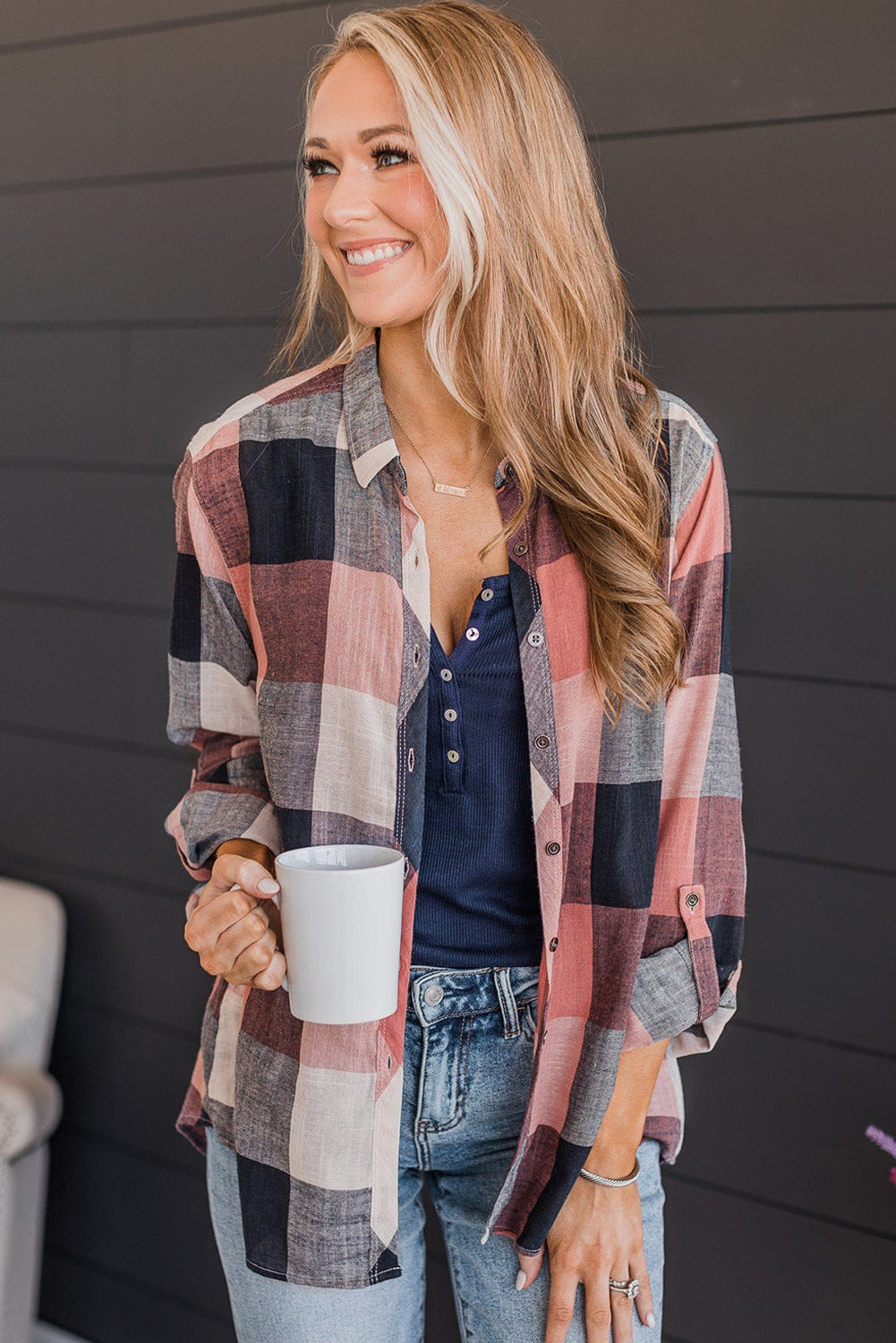 Roll up Sleeve Plaid Pattern Shirt