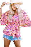 Boho Floral Print Belted Surplice Blouse