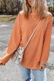 Orange Spooky Season Ghost Print Ribbed Pullover Sweatshirt