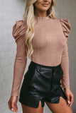 Puff Sleeve Suede Bodysuit