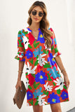 Sky Blue Multicolor Abstract Print High Neck Flutter Sleeves Top