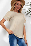 Lace Trim Pleated Short Sleeve Top