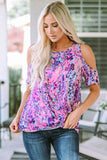 Lavender Floral Print Cold Shoulder Blouse