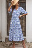 V Neck Casual Geometric Print Maxi Dress