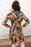 Floral Print Ruched Long Sleeve Dress