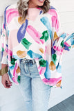 Brushstroke Graffiti Print Dolman Sleeve Blouse