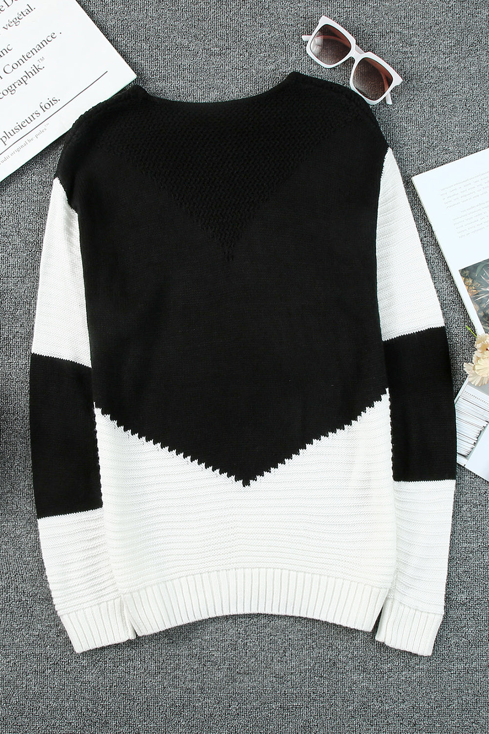 Two-Tone Chevron Pullover Sweater