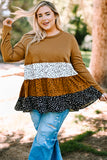 Plus Size Knit Dotted Print Tiered Top with Ruffle