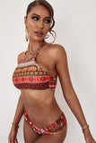 Tribal Print Halter Neck Cut-out Boho Swimwear