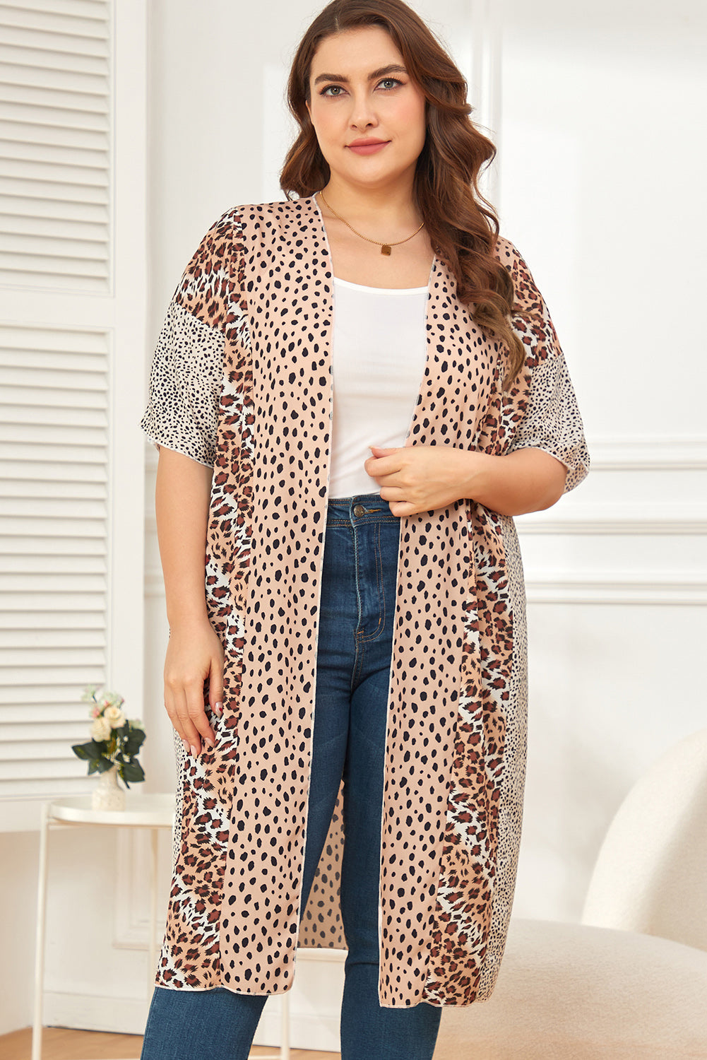 Plus Size Color Block Flowy Kimono