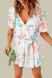 Floral Print Puff Sleeves Romper