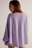 Orchid Petal Waffle V Neck Long Sleeve Drop Shoulder Loose Blouse