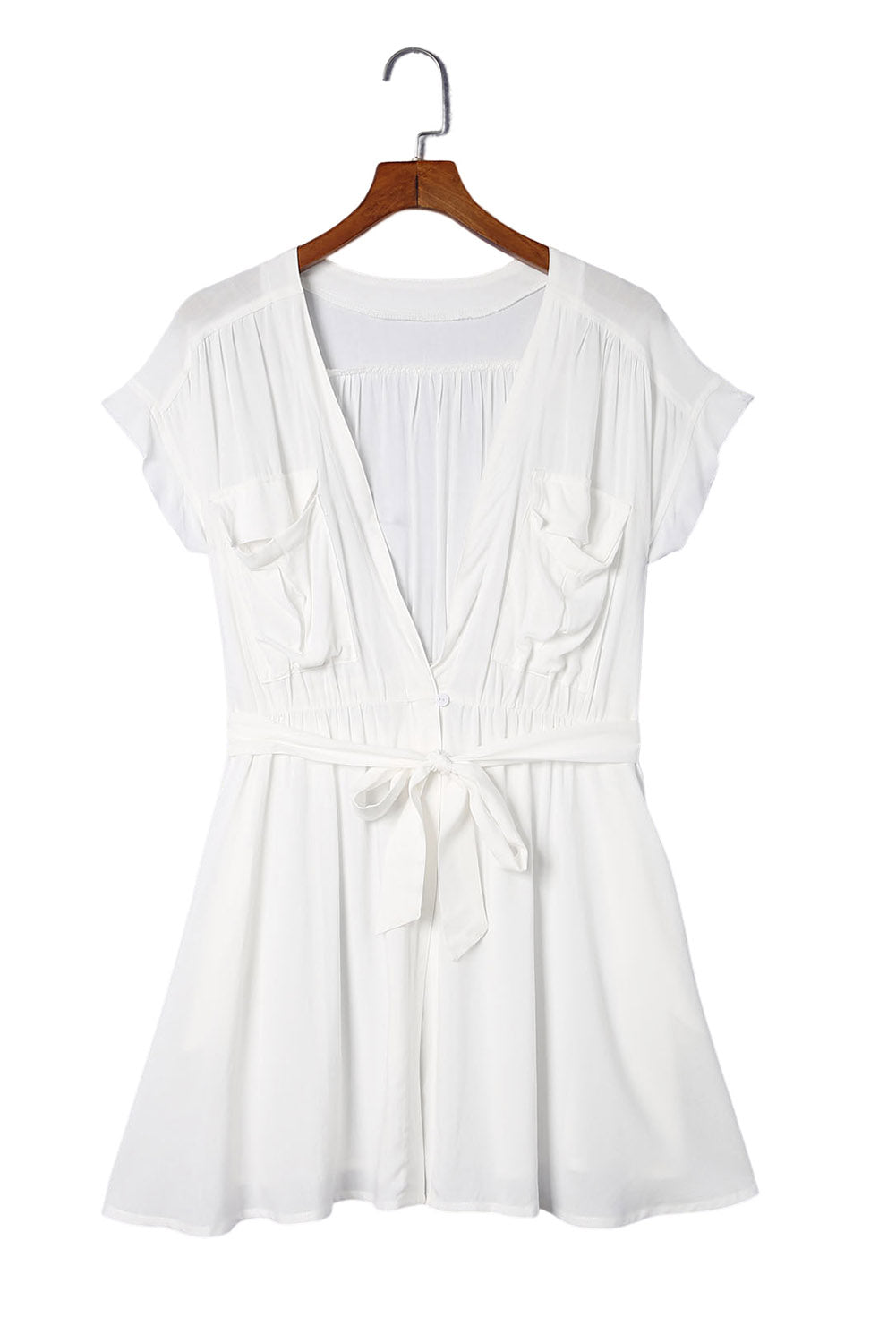 Flap Chest Pockets Open Front Beach Cover-up with Belt