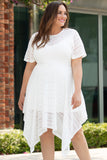 Plus Size Lace Striped Texture Handkerchief Hem Dress