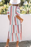 Serape Striped V Neck Buttoned Shirt Dress