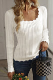 Scalloped Trim Ribbed Eyelet Slim Fit Sweater