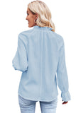 Frilled Mock Neck Ripple Bubble Sleeve Blouse