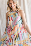 Abstract Print Sleeveless Tiered Flowy Dress