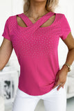 Rhinestone Criss Cross Short Sleeve T Shirt