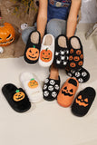 White Halloween Pumpkin Print Plush Slippers (Runs Small, Size Up)