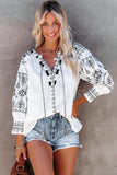 Boho Embroidered Split Neck Blouse