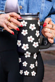 Floret Print Stainless Tumbler With Lid And Straw