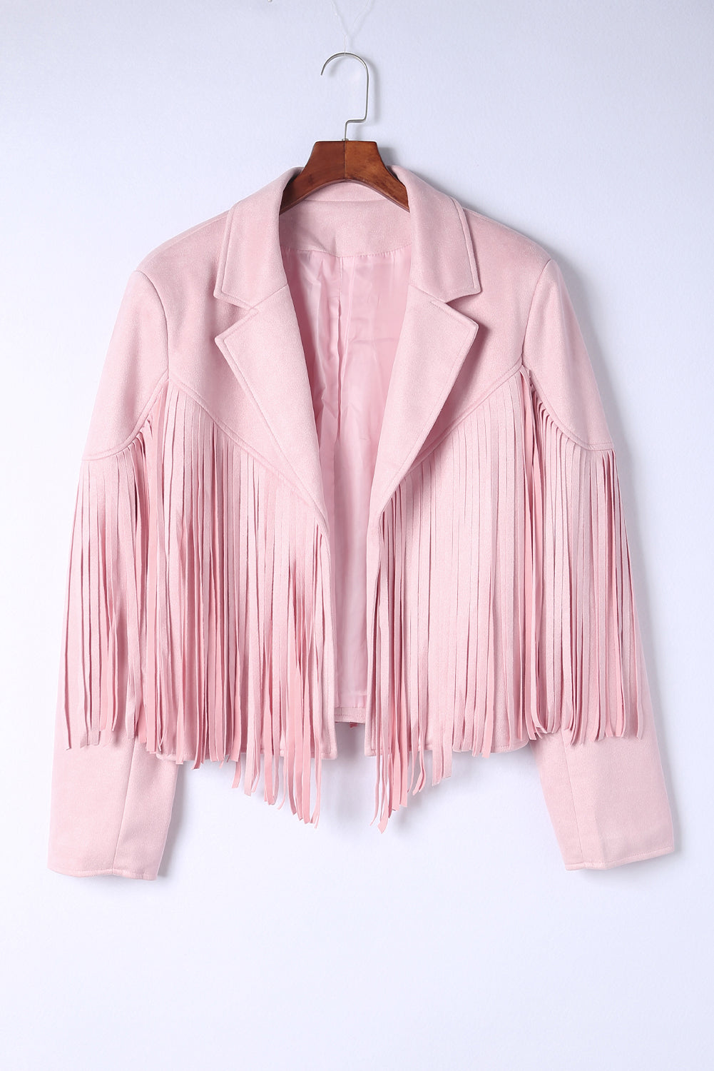 Veste Courte Rose à Franges Grande Taille